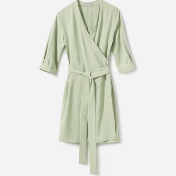 EVERLANE Light Green Japanese GoWeave Long-Sleeve Mini Wrap Dress 0 - Picture 1 of 12